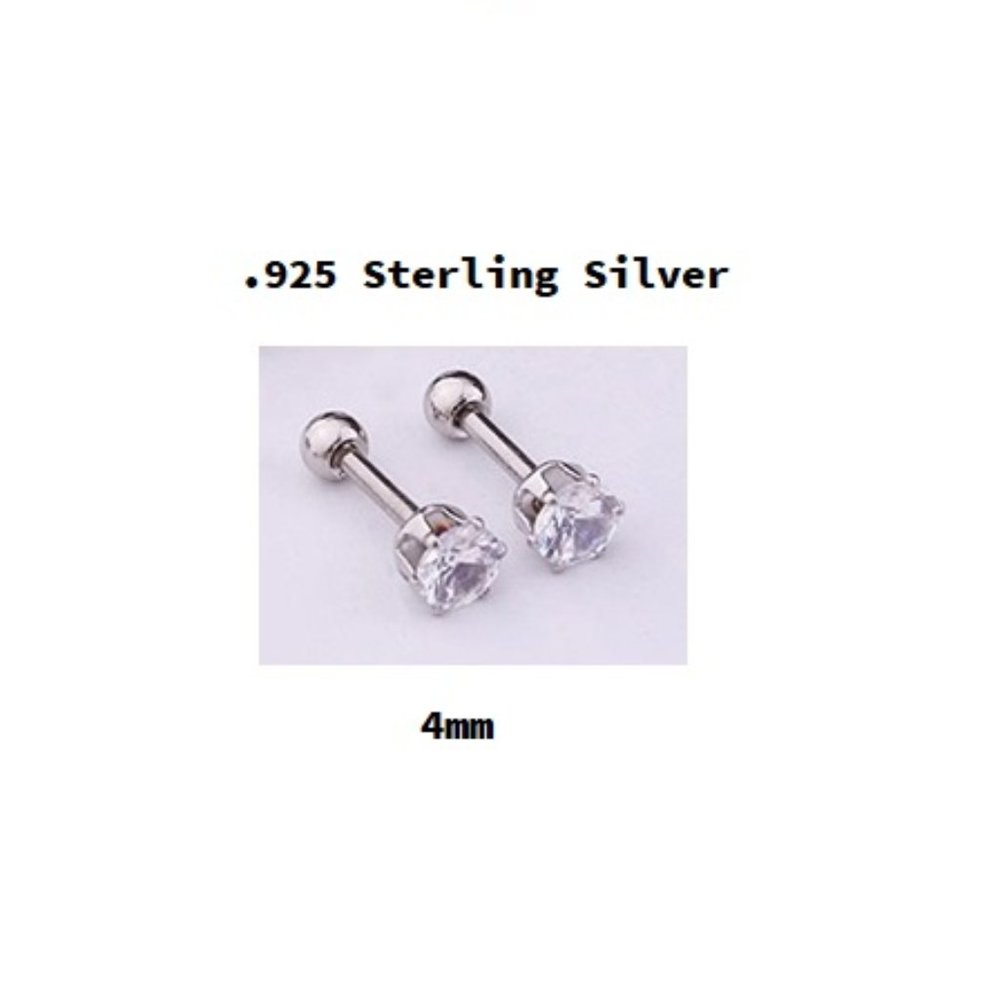 Silver ~ 4mm ~ .925 Sterling Silver Six Prong Round Swarovski Crystal Earring